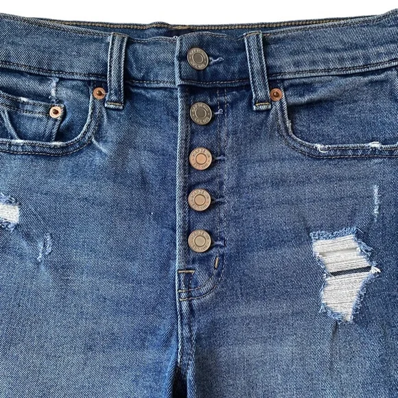 Gap High Rise Exposed Button Fly Distressed Denim Shorts Size 25 - Picture 3 of 4